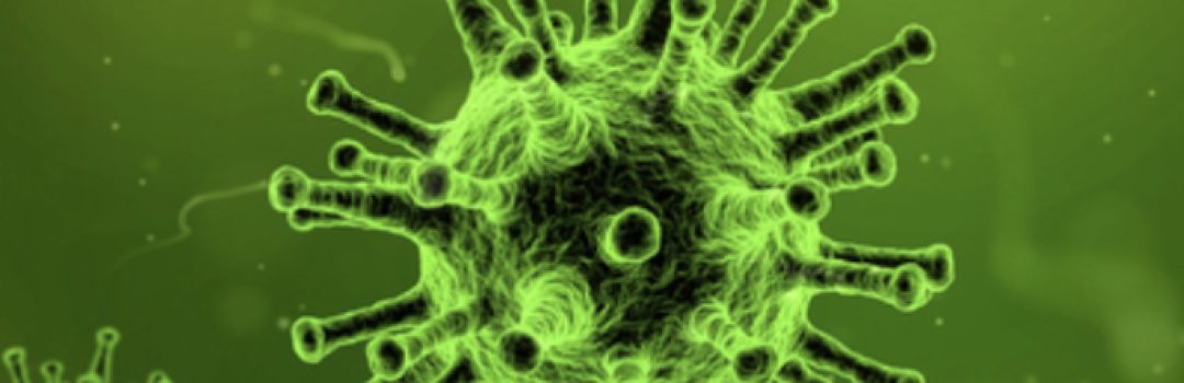 Image of a virus with green hue. The Keen Group Minicab Virus - COVID-19 - Coronavirus